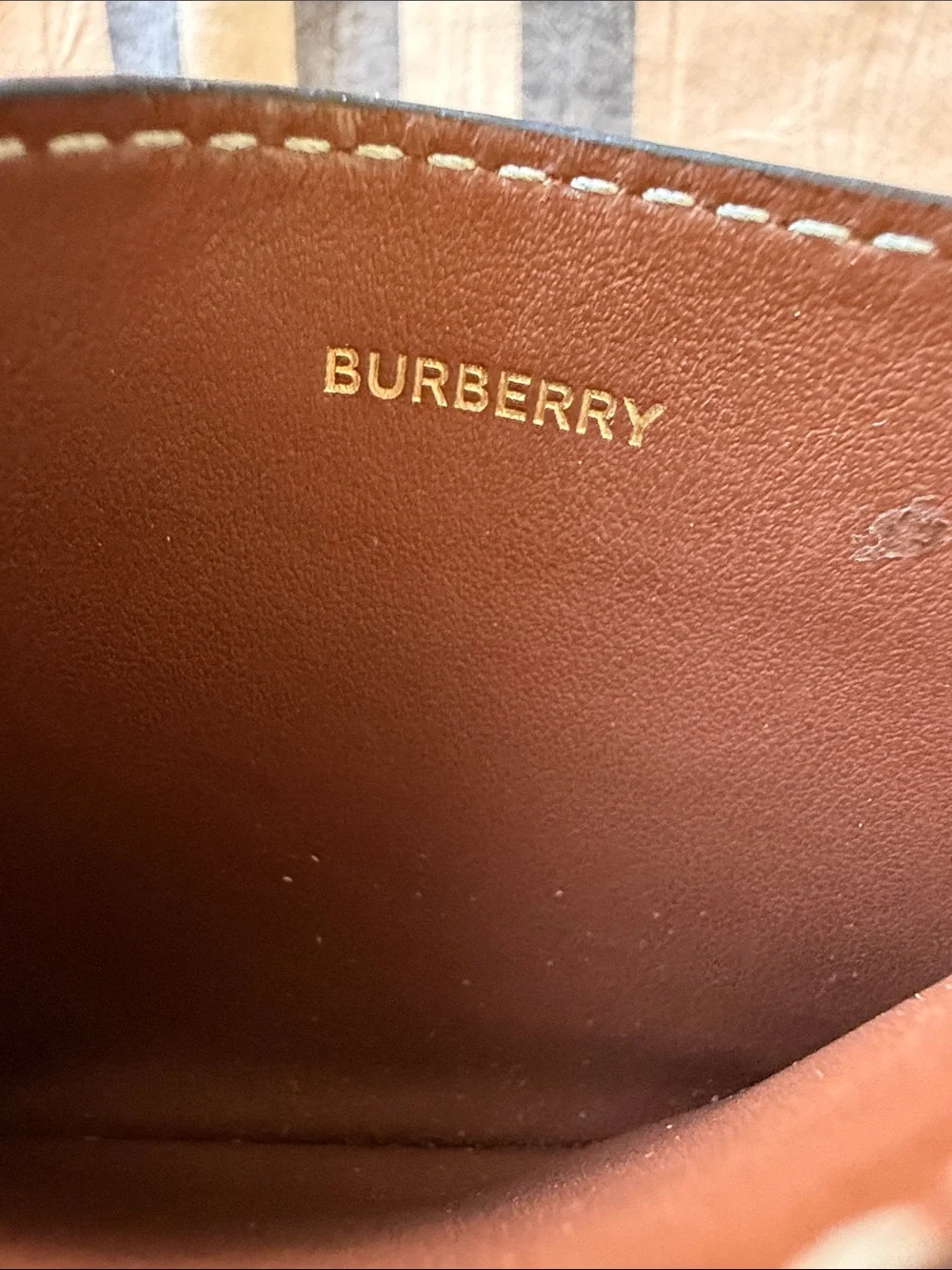 Burberry Brown Leather & Black Trim Canvas Card Holder